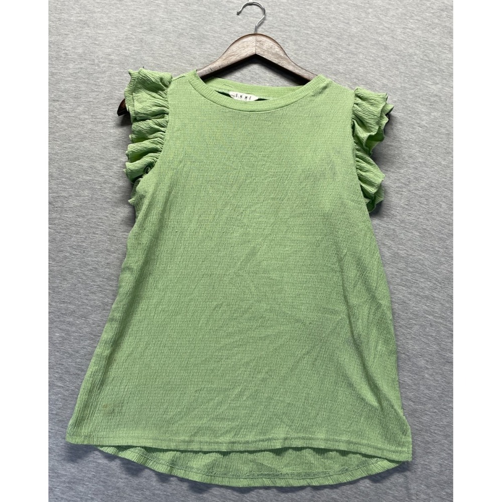 THML Blouse Top Womens XS Mint Green Textured Crew Neck Ruffle Sleeve Casual